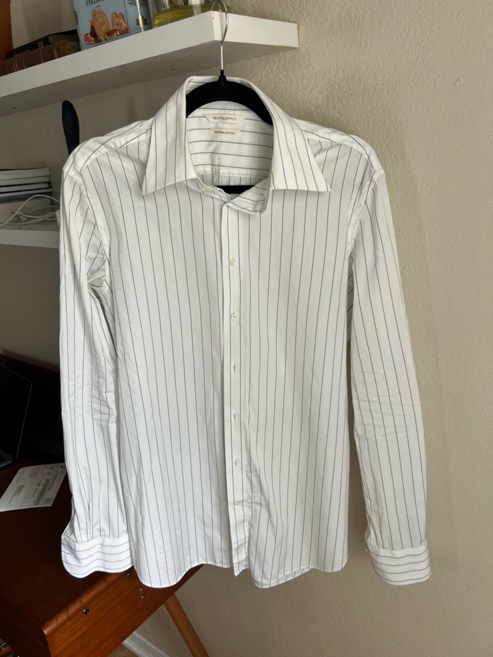Suitsupply White/Black Stripes Dress Shirt / 15 3/4 neck